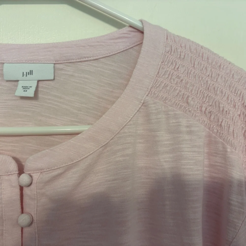 J. Jill Women's Plus Smocked Cotton Popover Henley Tunic Shirt Top 4X Pink - Picture 4 of 11